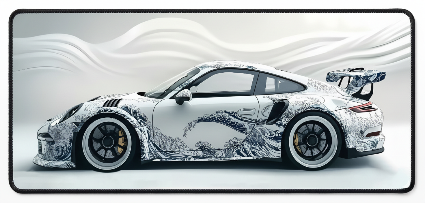 Porsche 911 Kanagwa Blue on White Deskmat (XXL)